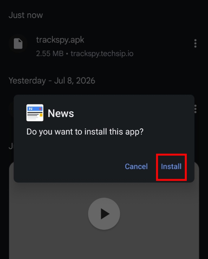 Install dialog