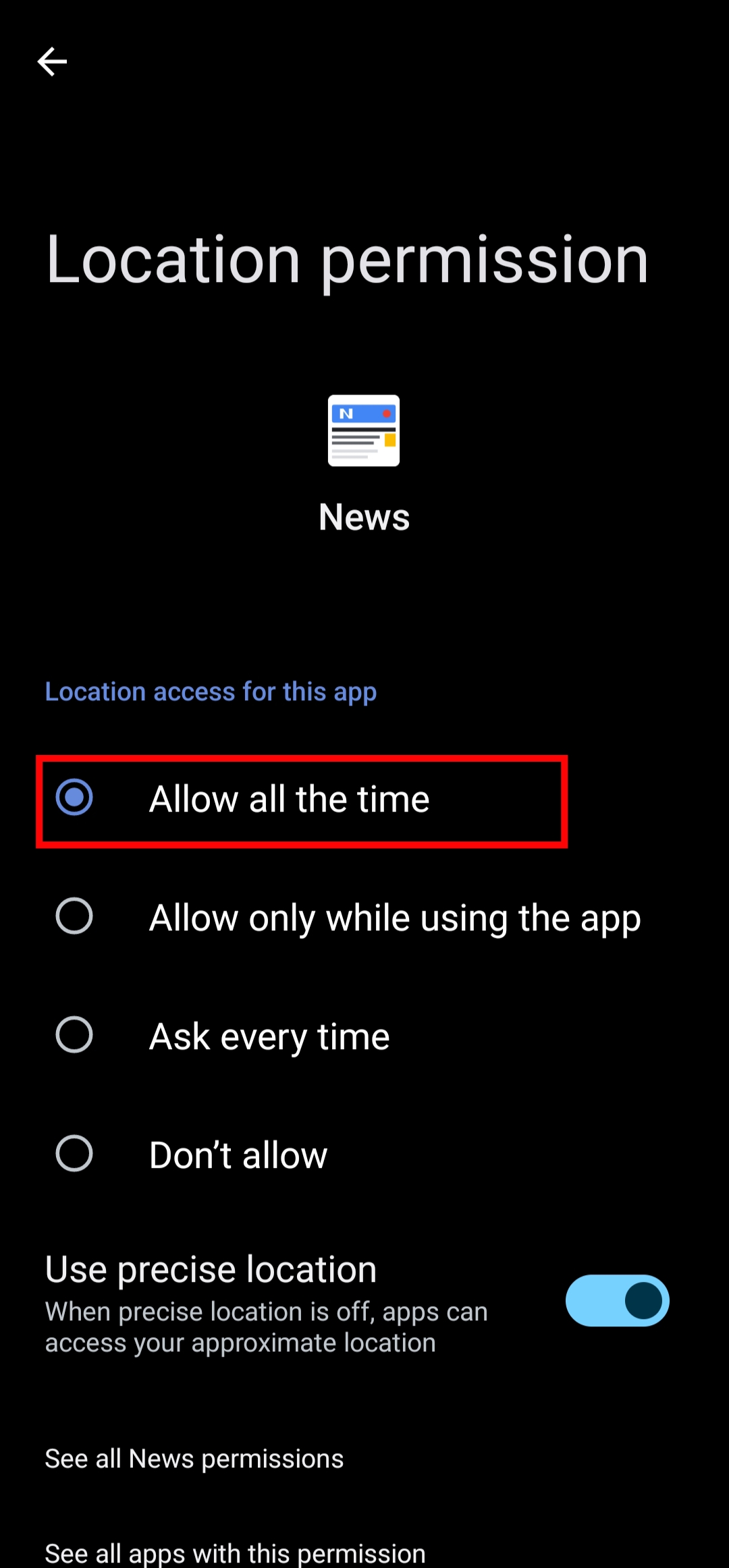 Allow all the time