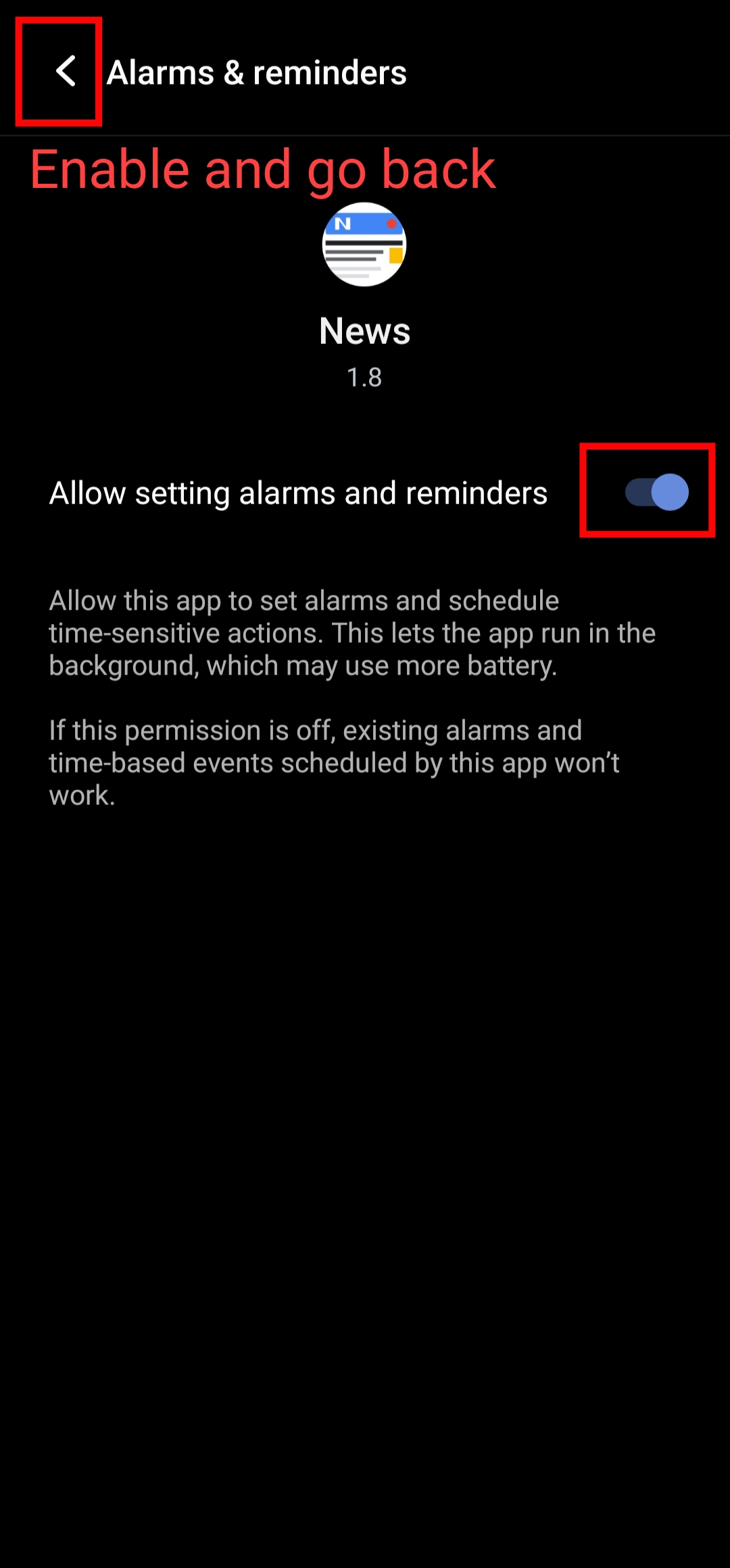 Alarms permission
